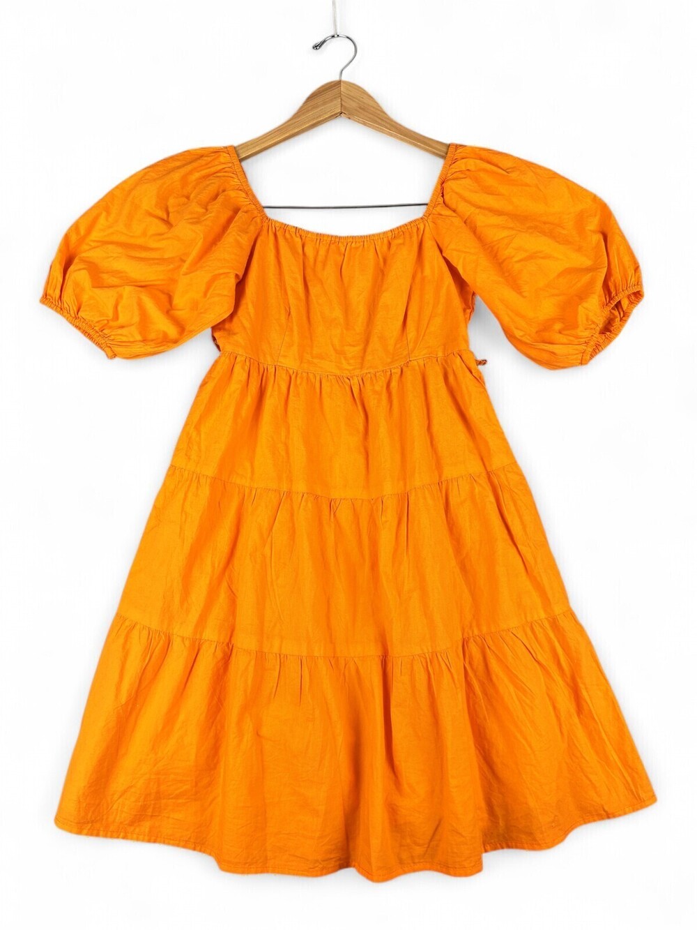 Sim & Sam Orange Puff Sleeve Tiered Midi Dress S